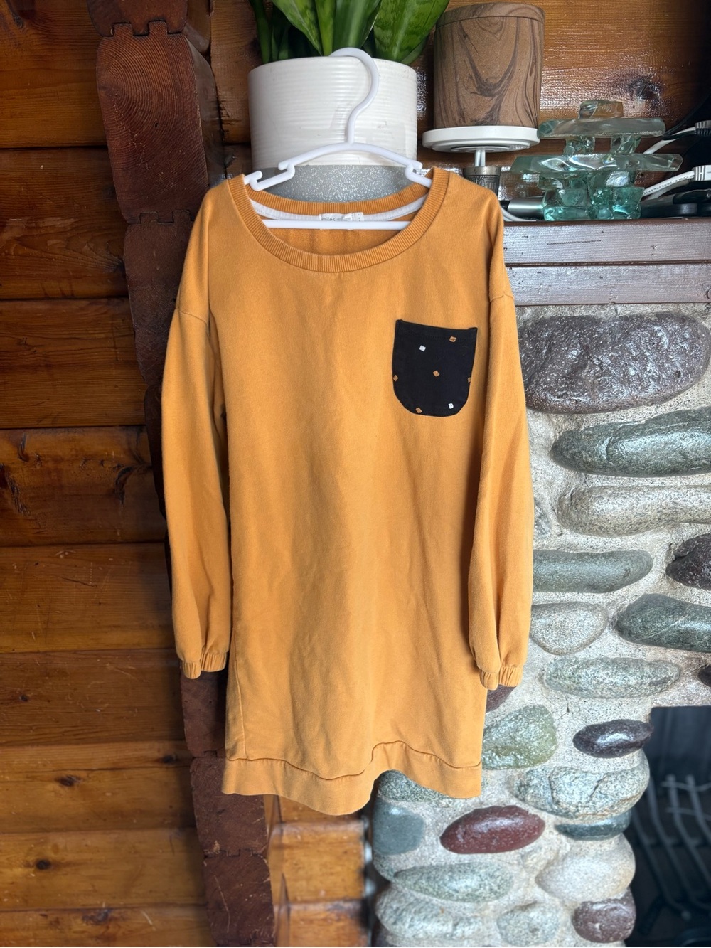 Miles Mustard Girls Sweatshirt Dress Size 7 French Terry Pocket Cozy Kids - Picture 2 of 8